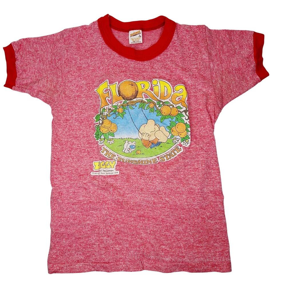 Vintage 70s Ziggy Florida Ringer T-shirt Souvenir Youth L 14-16 Oranges Theresa